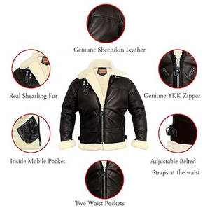 Chaqueta de bombardero para hombre, chaqueta de cuero de piel de oveja Real de aviador, abrigo de invierno clásico de piloto de vuelo de la Segunda Guerra Mundial, forro de piel cálido - Product Image 2