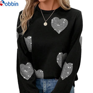 Women's Rhinestone Round Neck Pullover Sweatshirt <b>Top</b> Quality Rhinestone Decorate <b>Hearts</b> Sweatshirts for Women - Product Image 6