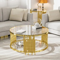 Mesa de Centro Redonda Moderna y Ecológica con Tapa de Metal y Vidrio, Muebles para Sala de Estar para Uso Doméstico M.R. ARTESANÍAS MR-1208