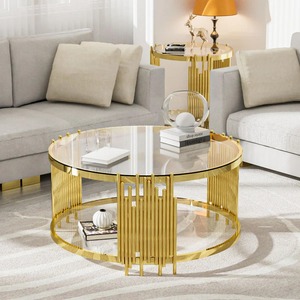 Modern Eco-Friendly <b>Round</b> Coffee <b>Table</b> with Metal and <b>Glass</b> <b>Top</b> Living Room Furniture for Home Use - Product Image 4
