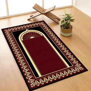 Tapis de prière Bourgogne : Tapis de culte islamique moderne imprimé, avec poils doux - Product Image 2