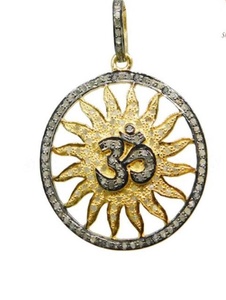 Pendentif OM Sunburst en argent sterling 925 diamant pavé naturel vintage plaqué rhodium noir taille 30x30MM pour mariage et fiançailles - Product Image 5