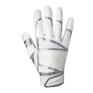 ถุงมือตีเบสบอล Rabixo Sports 2026 สีขาว/เงิน หนังคุณภาพสูง สำหรับคนถนัดทั้งสองมือ ปิดด้วยแถบตีนตุ๊กแก น้ำหนักเบา แบบเต็มมือ - Product Image 1