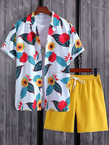Conjuntos informales de verano de alta calidad para hombre, camisas con cuello levantado Vintage transpirables y conjuntos de pantalones cortos, trajes de playa transpirables cómodos para hombre - Product Image 3