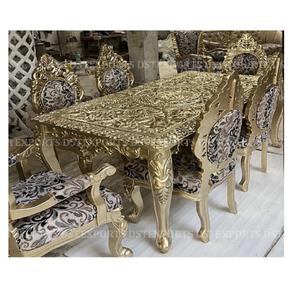 ชุดโต๊ะรับประทานอาหารเคลือบเงามันวาวสูง,ชุดโต๊ะรับประทานอาหารและเก้าอี้ผู้ผลิตโต๊ะรับประทานอาหารไม้สักแกะสลักสำหรับบ้าน Royal Villa - Product Image 1