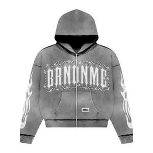 ชุดวอร์มปักลายมีซิปสีจางพร้อมชุดวอร์มแฟชั่นประดับพลอยเทียมแนวสตรีทพร้อมกางเกงขาบาน - Product Image 5