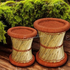 Tabourets pouf Muddha/Mudda/canne en bambou fabriqués à la main pour décoration durable de la maison et du jardin console d'incrustation d'os de salon - Product Image 1