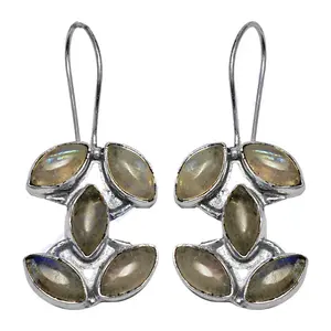 Boucles d'oreilles pendantes en argent 925 avec perle d'eau douce et pierre de lune en forme de feuille, plaquées or, cadeau de mariage pour femmes - Product Image 2