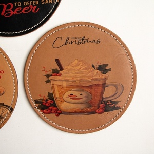 Promotional-<b>Cheap</b> Factory-Debossed Custom Logo Round-Leather PU-Coffee Tea-Cup Coaster-Real Cowhide Tea-Coasters <b>Set</b> - Product Image 6