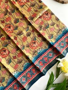 Beau saree en coton avec bordure en viscose Zari Patta glands imprimés numériques pour les fêtes mariages festivals - Product Image 4