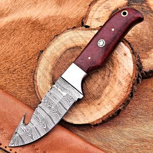 Couteau de chasse en plein air de camping à lame fixe en acier damas fait à la main manche en palissandre couverture en cuir Support OEM nouveau Design - Product Image 1