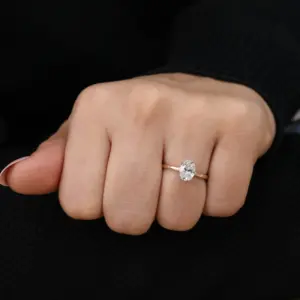 Anillo de Compromiso Solitario con Diamante Cultivado en Laboratorio, Opciones de Plata de Ley/Oro/Platino, Claridad VS1, Diseño Ovalado Elegante - Product Image 3