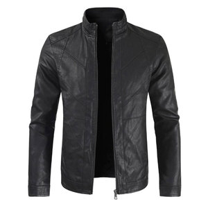 <b>Men's</b> Casual Winter <b>Leather</b> Jacket Punk Style Long Sleeve Hoodless <b>Washed</b> Canvas Outerwear OEM Fashionable Collar for - Product Image 1