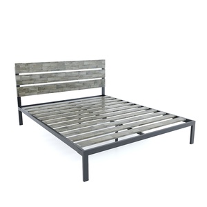 Modern Minimalist Wood Double <b>Bed</b> with Storage <b>Queen</b> <b>Size</b> Rubber Wood & Iron Frame GN68032 - Product Image 2