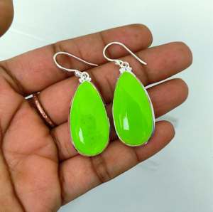 925ต่างหูห้อยหยกสีเขียวเงินสเตอร์ลิงเครื่องประดับแฟชั่นทรงลูกแพร์สำหรับเป็นของขวัญ - Product Image 4