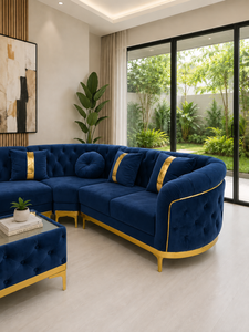 Sofá Seccional Acolchado de Lujo, Sofá Esquinero Azul Marino, Muebles Modernos para Sala de Estar Tapizados en Terciopelo, Fabricante de Sofás Personalizados - Product Image 5