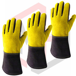 Guantes duraderos de cuero dividido con puño estilo guantelete negro - Product Image 4
