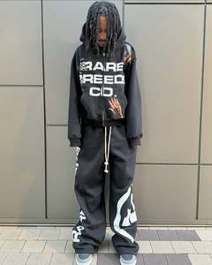 Manufacturer Custom Baggy 100% Cotton French Terry Wide Leg Vintage Sweatpants Acid Wash Distressed Flared Sweatpants - Product Image 1