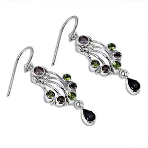 Boucles d'oreilles pendantes en argent 925 plaqué or vintage pour femmes, pierres précieuses, diamant 14 carats et perle, design goutte d'eau pour mariages et fêtes - Product Image 1