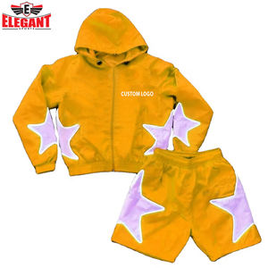 Conjunto de pantalones cortos informales deportivos elegantes para hombre con diseño de patrón de estampado tejido con capucha y cremallera de nailon de calidad superior personalizable - Product Image 6