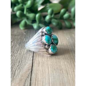 Sonoran <b>Turquoise</b> Sterling Silver <b>Ring</b> Size 10.5-Navajo Handcrafted Boho Statement Jewelry - Product Image 3