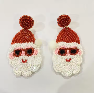 ต่างหูรูปหัวซานต้าทำด้วยมือเครื่องประดับคริสต์มาสลูกปัดสีแดงสีขาวที่มีน้ำหนักเบาสไตล์ห่วงสำหรับเทศกาลวันหยุดของผู้หญิง - Product Image 6