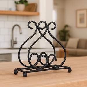 Porte-serviettes en acier inoxydable avec finition enduite de noir, parfait pour les ustensiles de cuisine et l'accessoire élégant de décoration intérieure - Product Image 1