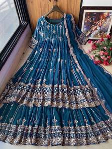 Colección de Vestidos Anarkali de Diseñador, Vestido Anarkali de Georgette Pesada con Bordado de Lentejuelas y Sharara con Dupatta a Precio de Mayoreo - Product Image 5