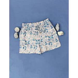 กางเกงขาสั้นผ้าฝ้ายพิมพ์ลายบล็อก-ผ้าฝ้าย 100% เอวสูง ระบายอากาศได้ดี ไซส์ใหญ่ พร้อมลายตกแต่ง - Product Image 1