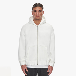 Sweat à capuche zippé surdimensionné en molleton polyester/coton personnalisé OEM avec poche numérique et poche délavée pour homme - Product Image 1