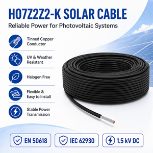 Câble en cuivre étamé HUAQI, isolé XLPE, 6 mm², 10 mm², câble solaire photovoltaïque, câble électrique DC pour panneaux solaires PV - Product Image 5