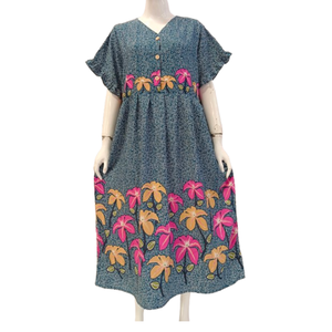 Women Plus Size Dress V-neck button and short ruffled sleeve made by Rayon Premium Fabric - Product Image 1