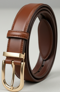 Cinturón de cuero marrón para mujer con hebilla redonda dorada Cinturón de cintura informal de moda - Product Image 4