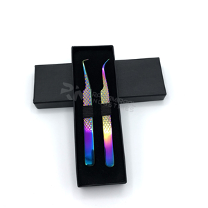 RMI Multi Plasma Couleur Cils Pince À Épiler Point Régulier Courbé Et 90 Degrés Diamant Grip Et 2 Pcs Noir Carte Boîte Emballage - Product Image 1