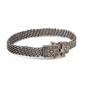 Brazalete Elegante de Plata de Ley 925 con Diseño de Cesta Tejida en Negro Oxidado, Unisex para Uso Diario - Product Image 1