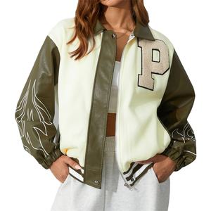 Chaqueta Bomber con letras para mujer, abrigos informales de manga larga, cómoda chaqueta universitaria de béisbol, Chaqueta corta de salón, ropa de calle Vintage para mujer - Product Image 1