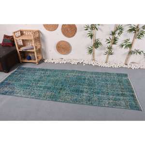 Alfombra de lana Vintage de 3,4x8,4 pies, respaldo de látex azul y verde para decoración para sala de estar, patrón de pasillo para adolescentes, tamaño 9x12 - Product Image 2