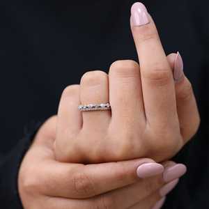 Double Row Eternity Wedding Band with <b>Emerald</b> Cut Lab Grown Diamonds Yellow Gold Bezel <b>Set</b> <b>Jewelry</b> IGI Certified - Product Image 4