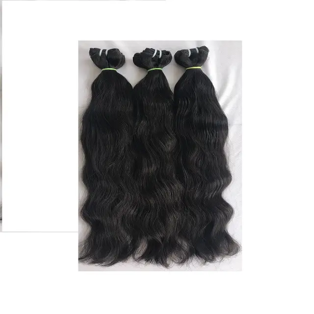100% Raw Unprocessed Remy Virgin Indian Temple 22' Natural Wavy Bundle Extension Double Machine Weft Single Donor Hair Supplier
