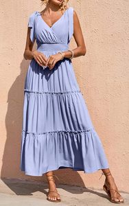 Look de vacances été rayonne longue plaine dames robe pour femmes Boho plage confortable lâche décontracté vacances Maxi robe - Product Image 2