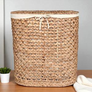ISLA Wholesale Eco Friendly Handwoven Water Hyacinth <b>Laundry</b> <b>Hamper</b> Butterfly Weave <b>with</b> Double <b>Lids</b> and Two Removable Liners - Product Image 4