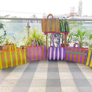 Indian Recycled Nylon Striped Woven <b>Bags</b> Manufactured in India Eco-friendly Multicolor Market <b>Bags</b> and Pouches Made in India. - Product Image 1