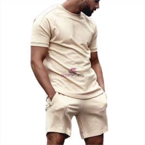 Conjunto de dos piezas para hombre, camiseta de manga corta y pantalones cortos, Color liso, para Fitness - Product Image 1