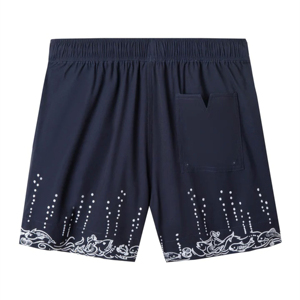 Short de plage en maille QUICK DRY pour homme Short de bain bleu marine à rayures bulles avec fermeture par cordon de serrage avec logo - Product Image 2