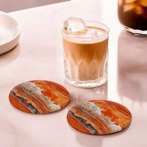Orange Marble Glass <b>Coasters</b> Unique Marble Paintings Coffee Table <b>Coaster</b> Set <b>Personalised</b> For You Marble Design <b>Coaster</b> - Product Image 3