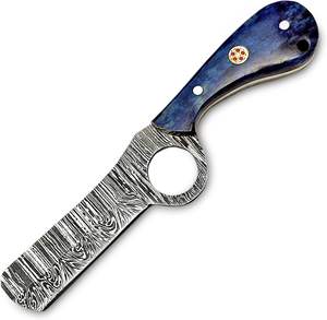 Cuchillo de caza de acero de Damasco hecho a mano con Funda de cuero OEM compatible con estilo vaquero cuchillo de hoja fija Full Tang - Product Image 3