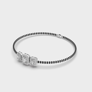 IGI Certified Lab Grown Emerald Cut Three <b>Stone</b> Halo Diamond Mangalsutra Bracelet in 9K Yellow / White / Rose Gold - Product Image 5