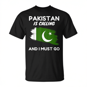 T-Shirt Promozionale Nera da Uomo con Bandiera del Pakistan: 'Pakistan Sta Chiamando, Devo Andare' - Product Image 2