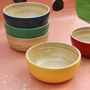 Coiled <b>bamboo</b> <b>bowl</b> set eco-friendly biodegradable spun fiber lacquer <b>bowls</b> with custom colors and sizes - Product Image 4