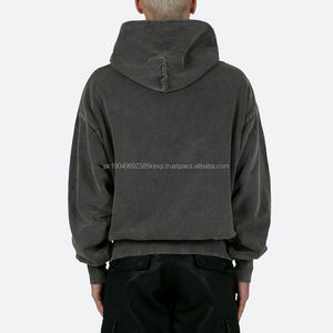 Sudadera con Capucha Corta Unisex de Gran Peso, 600 g/m², Lisa, sin Estampado, Estilo Vintage Lavado, para Hombre - Product Image 3